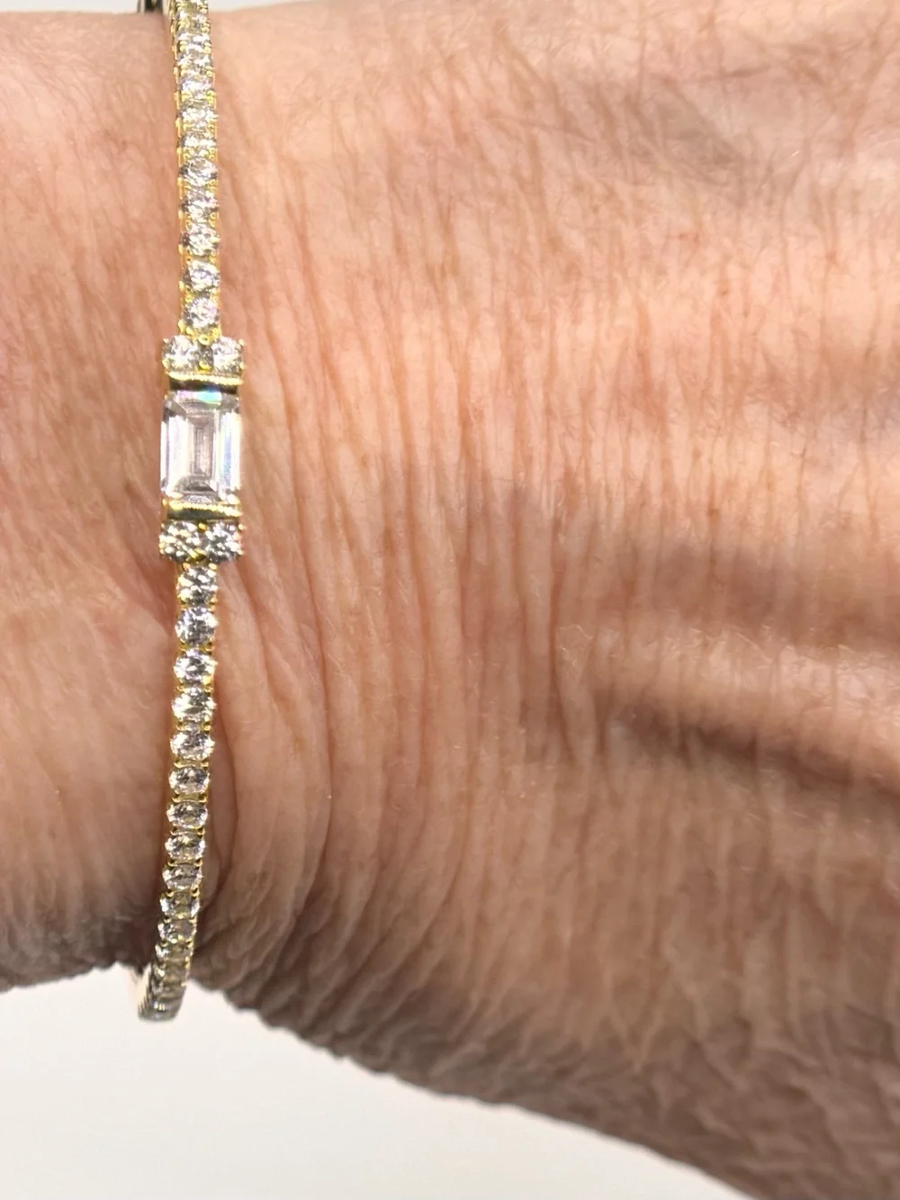 18K Gold w/ Simulated Stones Bangle with Emerald-Cut Center Stone (video)